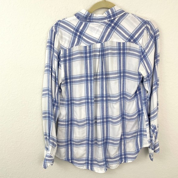 Rails Women's Rayon Plaid Button Front Shirt Hunter White Melange Sky Size S - Picture 8 of 11